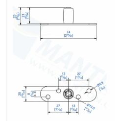Guide Sol Pour Vantaux Rainurés Platine Inox 25 X 17 Mm Mantion 1102XA2