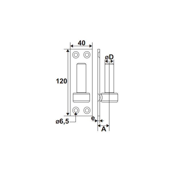 Gond Sur Plaque 40x120mm Diamètre 16mm Avec Trous Fraisés Zingué Blanc 2 Gond Sur Plaque 40x120mm Diamètre 16mm Avec Trous Fraisés Zingué Blanc – Image 2
