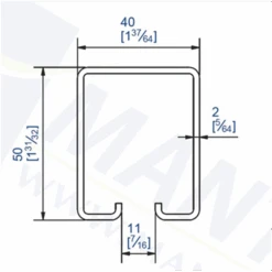 Rail Galvanisé Section 50x40 Mm En Longueur De 3 M Mantion 5040/300