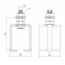Support Enveloppant Acier Tige M20 - 8571 Mantion - Pour Rail 85x70 Mm