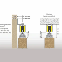 Ensemble Fixation Porte Coulissante Droite 80 Kg MA80A300 Rail 3M -Pas Cher Corner Métal Soldes Magasin montage fixation