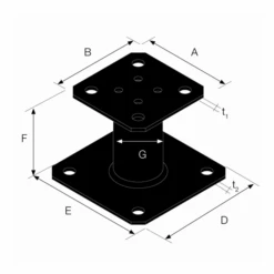 Pied De Poteau Fixe PPA100PB - Finition Noire - Hauteur 100 Mm -Pas Cher Corner Métal Soldes Magasin ppapb cotes jpg